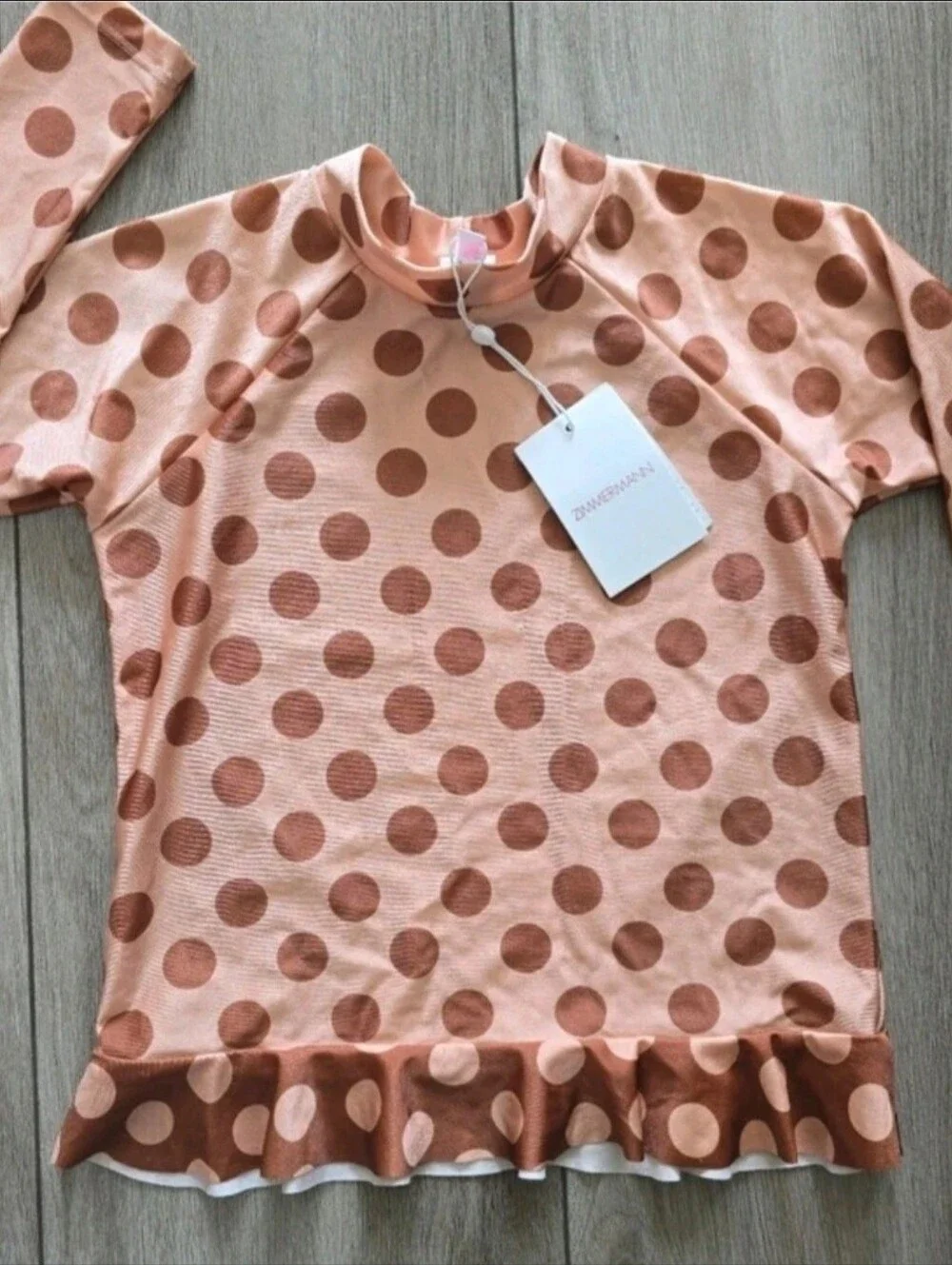 Zimmermann Girls Polka Dot Ruffle Hem Swim Top Primrose Frill Rashie Rashguard